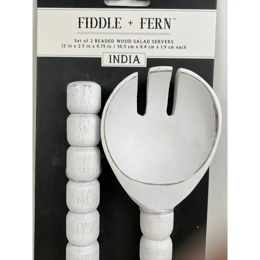 Fiddle + Fern Beaded Wooden Salad‎ Servers 12